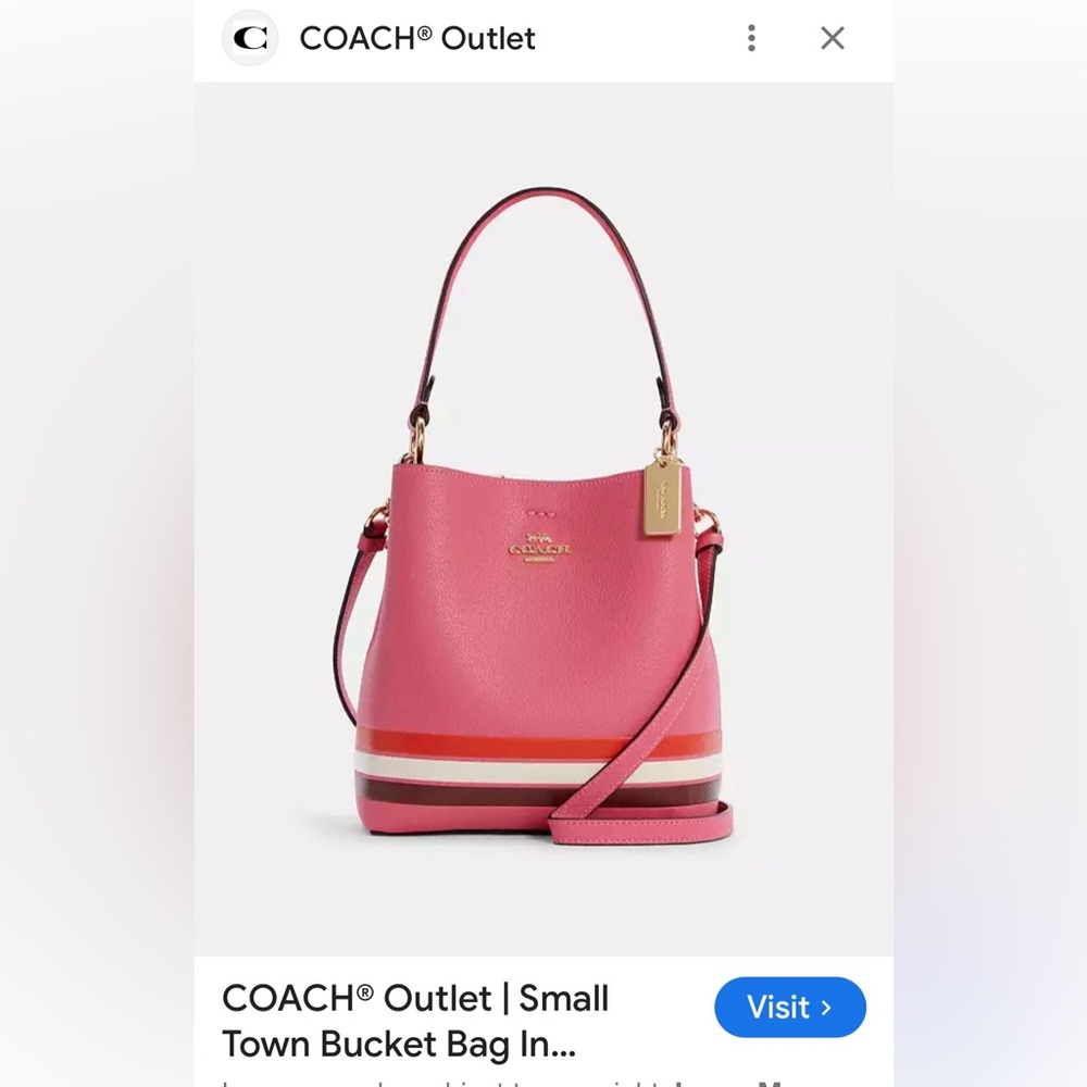 Coach Small Town Bucket Bag crossbody Pink White Red Striped Gold Zip pocket - Picture 3 of 16